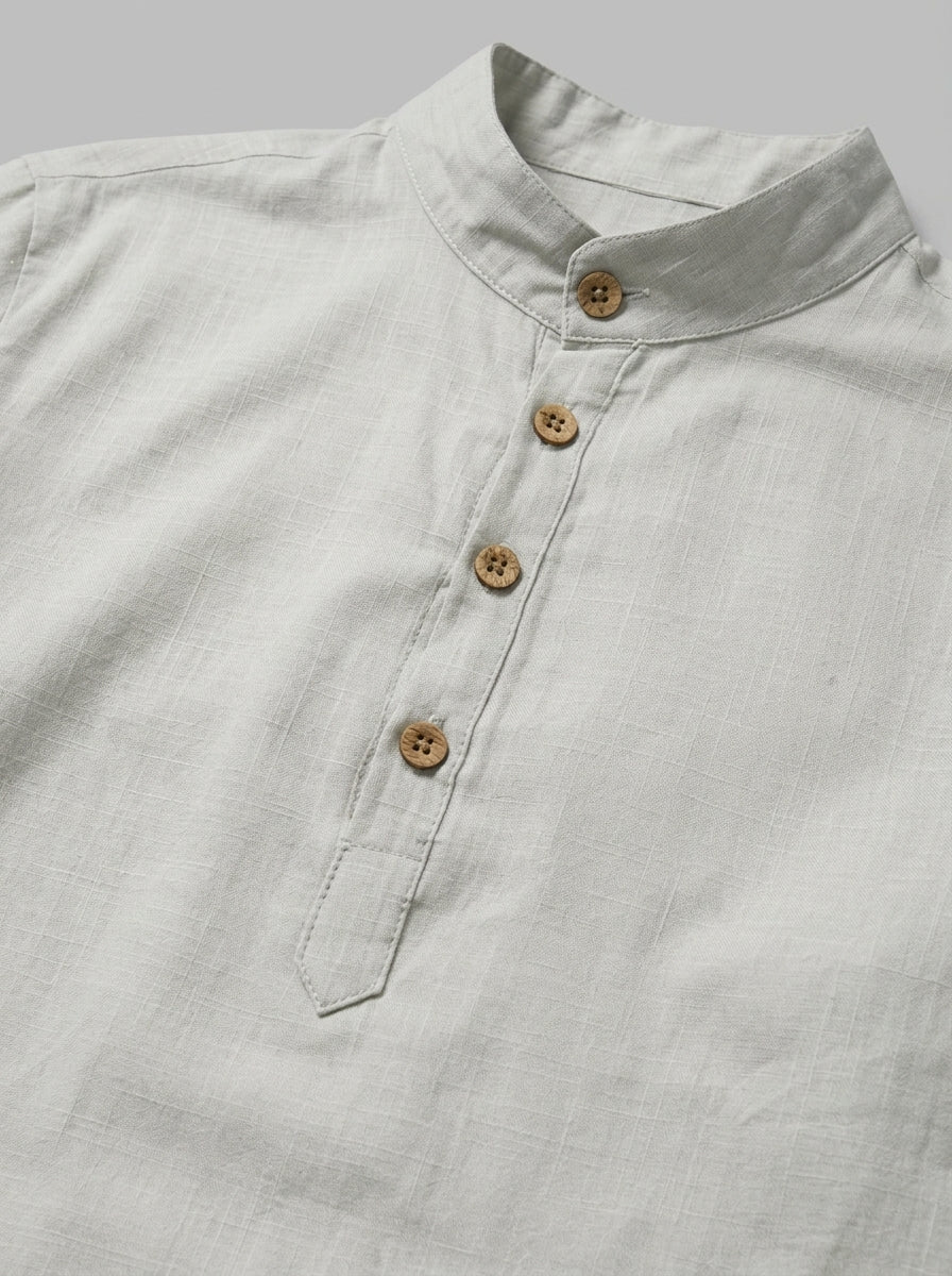 Belluno Men's Mandarin Collar Shirt — grey — detail