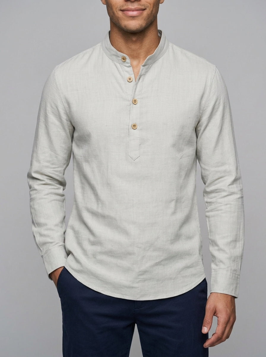 Belluno Men's Mandarin Collar Shirt — grey — front