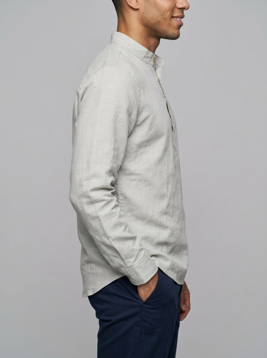 Belluno Men's Mandarin Collar Shirt — grey — side