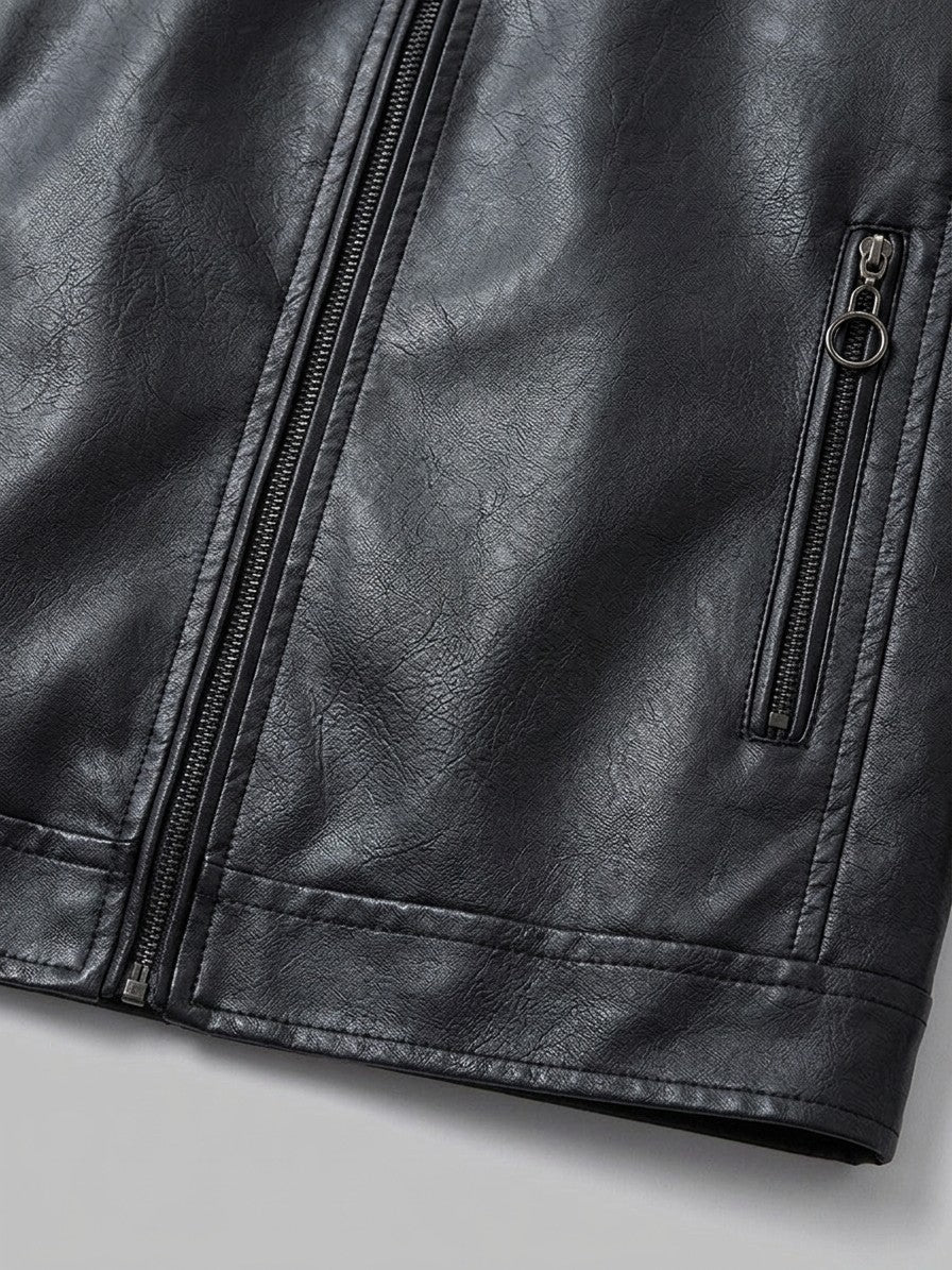 Benevento Men's Striped Faux Leather Café Racer — black — detail