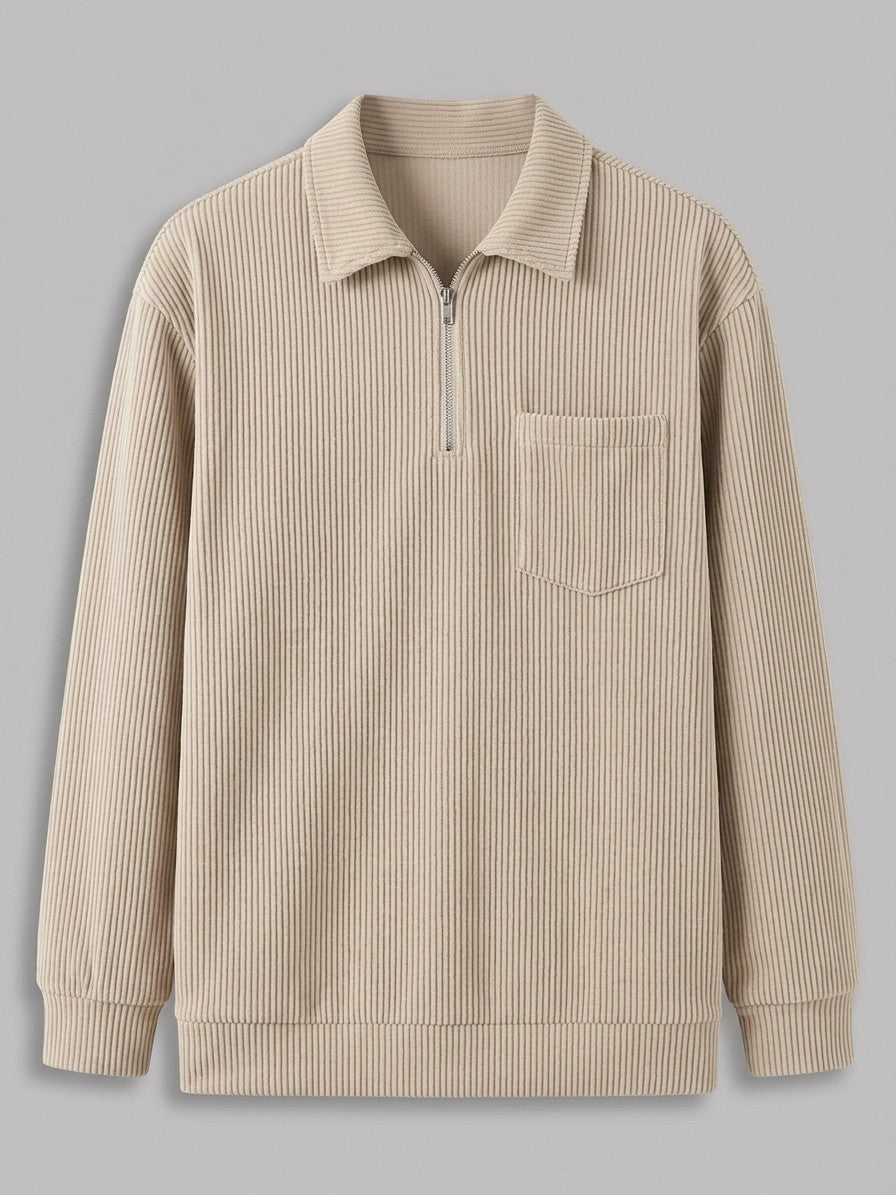 Bergamo Men's Corduroy Half-Zip Top — beige — packshot
