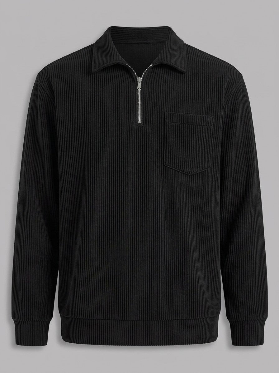 Bergamo Men's Corduroy Half-Zip Top — black — packshot