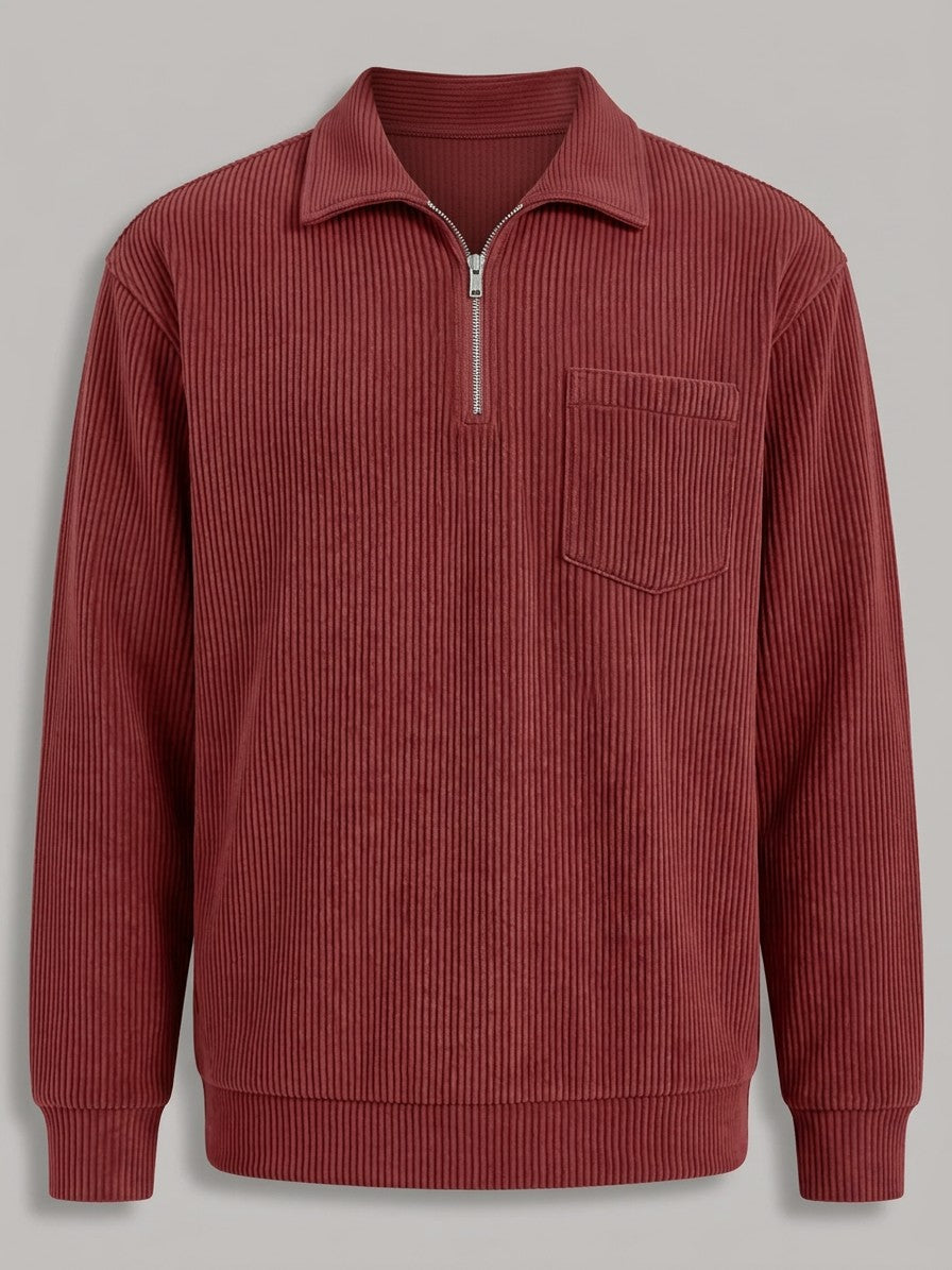 Bergamo Men's Corduroy Half-Zip Top — darkbrown — packshot