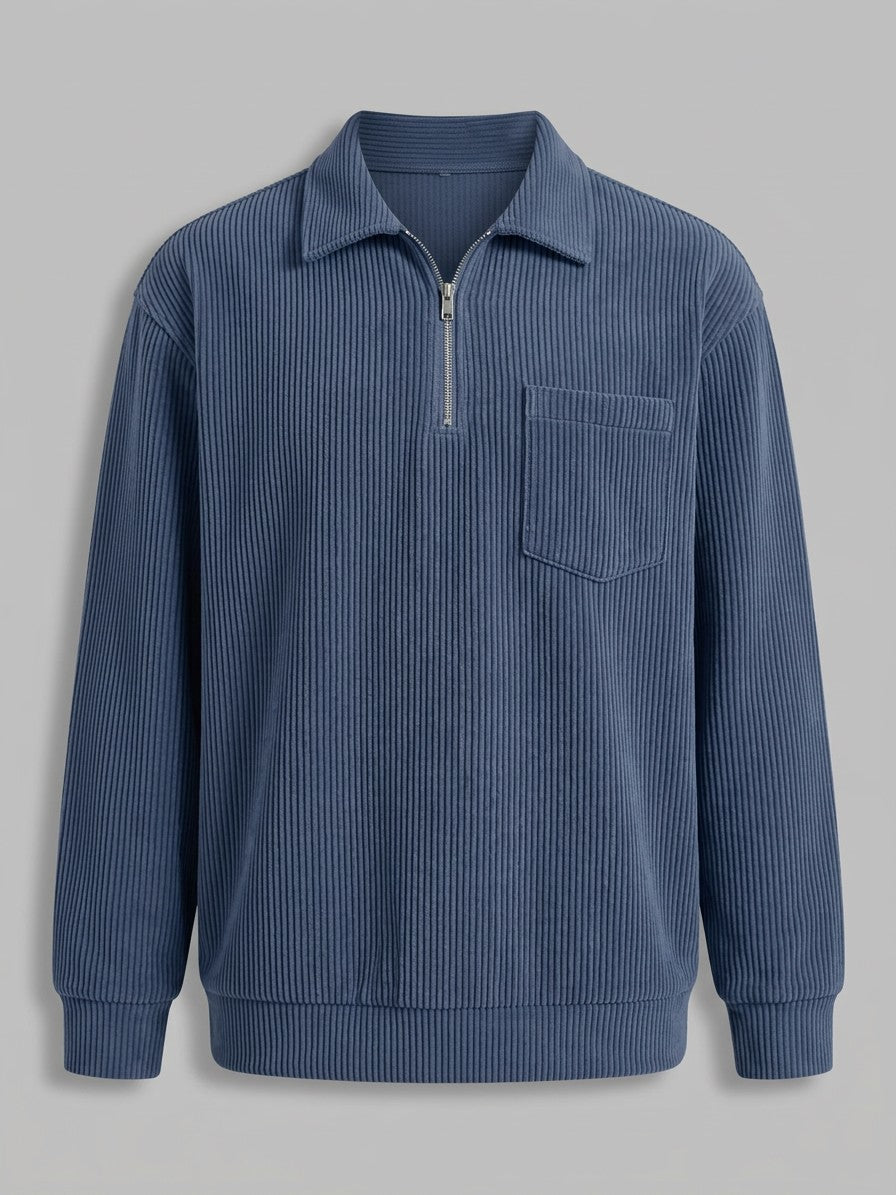 Bergamo Men's Corduroy Half-Zip Top — dustyblue — packshot