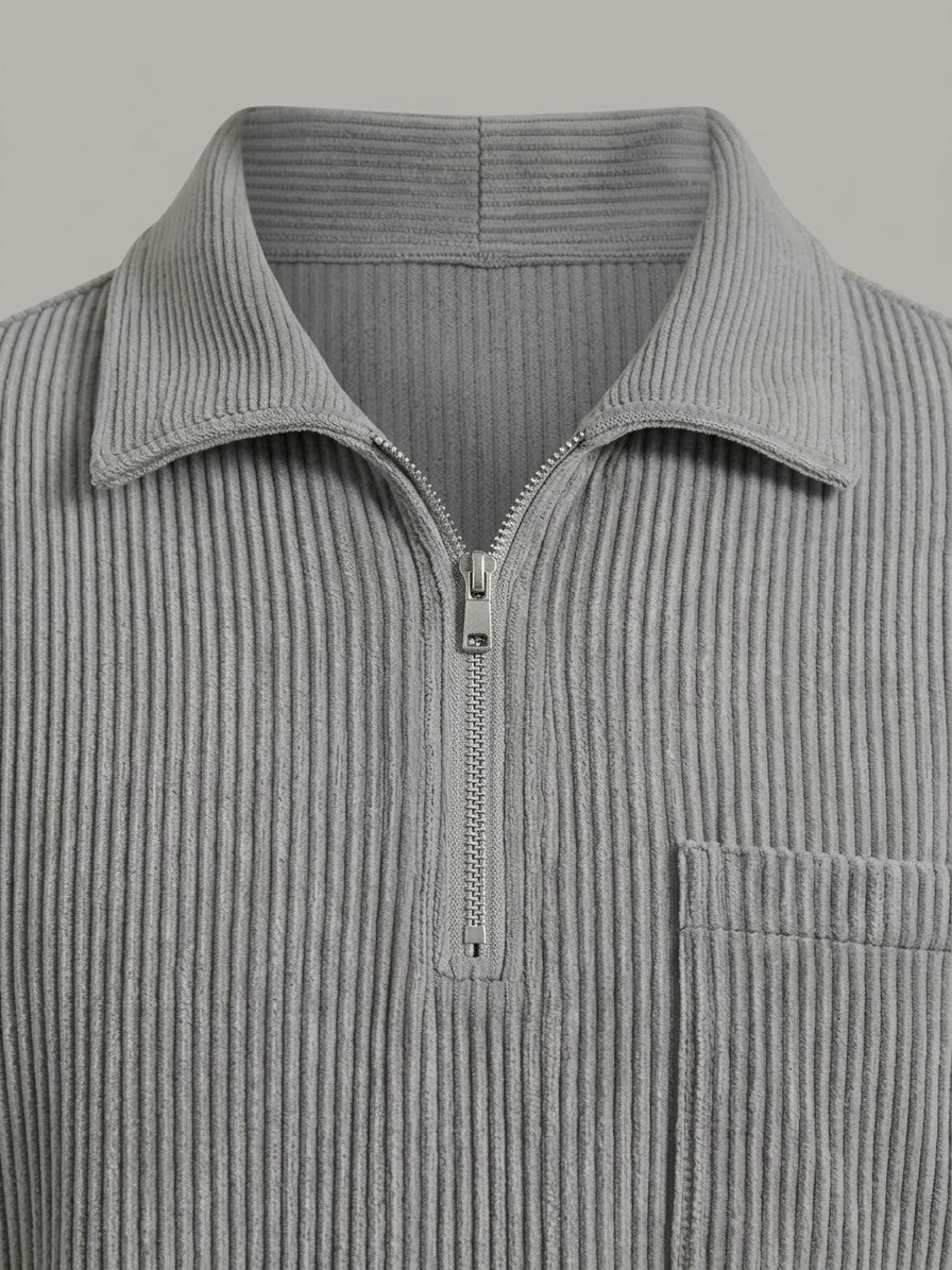 Bergamo Men's Corduroy Half-Zip Top — gray — detail