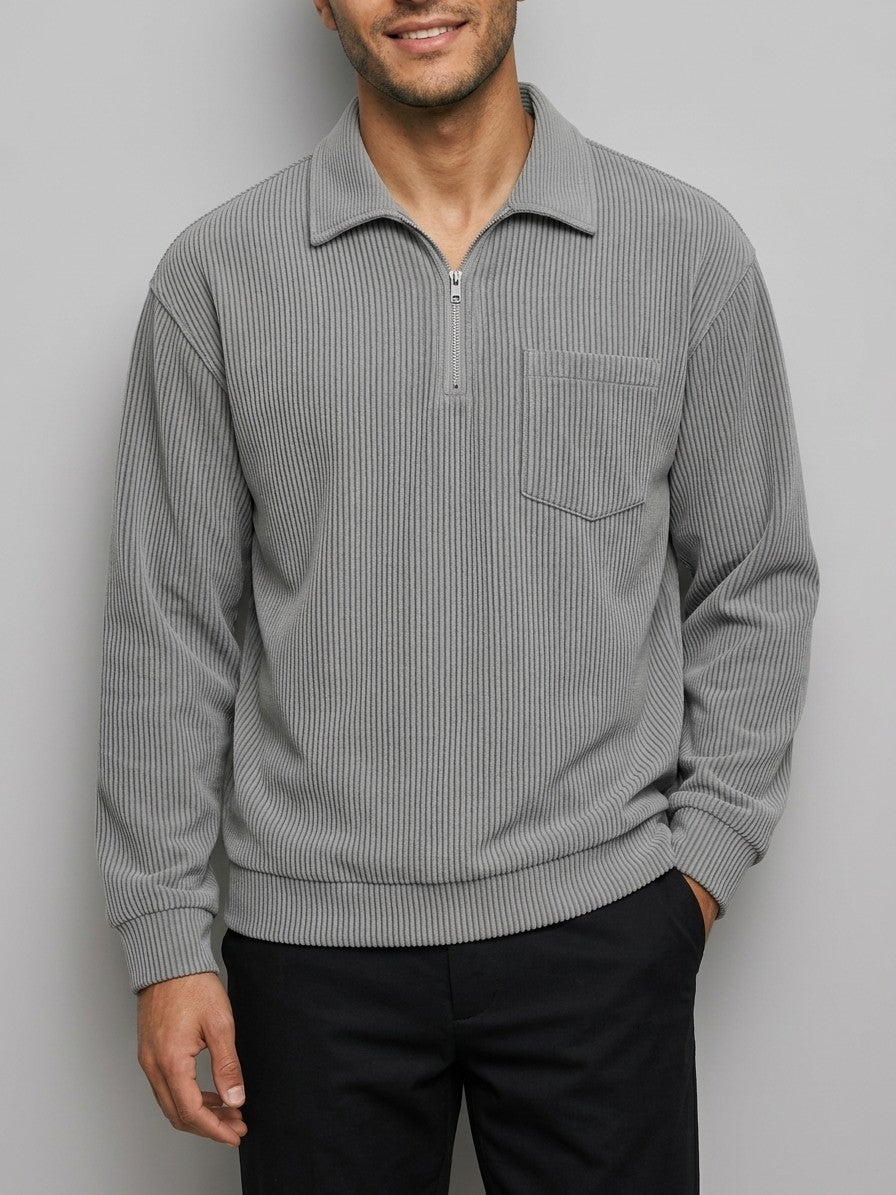 Bergamo Men's Corduroy Half-Zip Top — gray — front