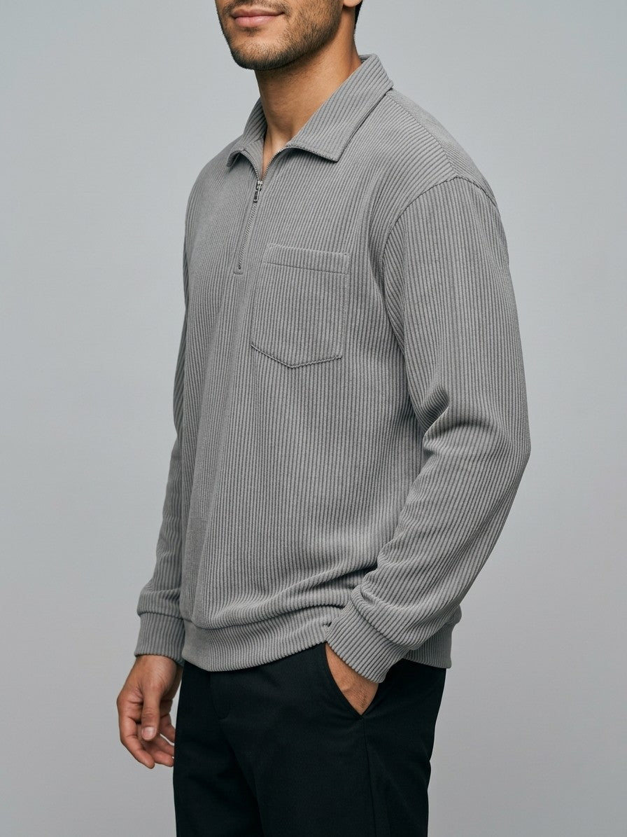 Bergamo Men's Corduroy Half-Zip Top — gray — side