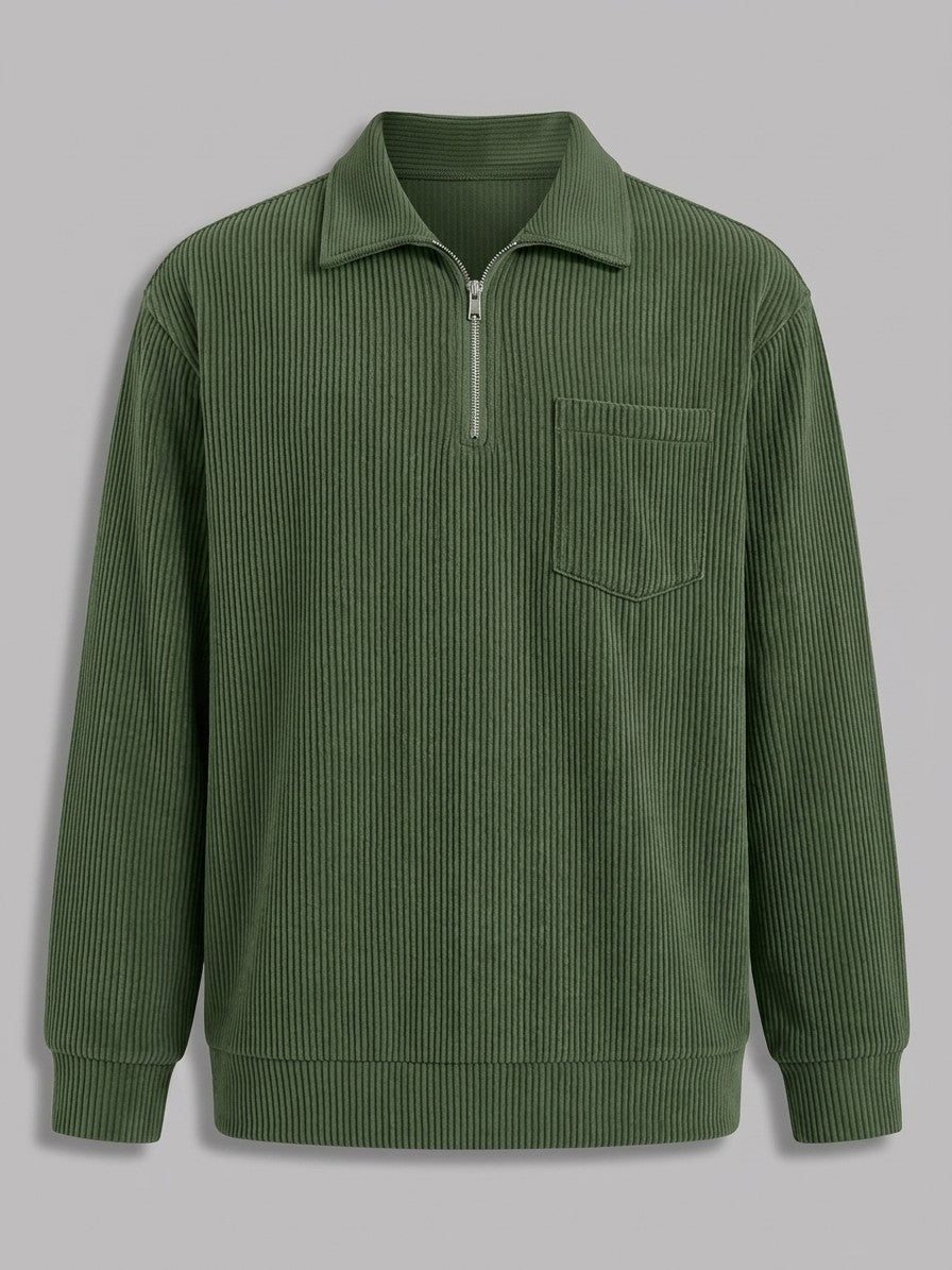 Bergamo Men's Corduroy Half-Zip Top — green — packshot
