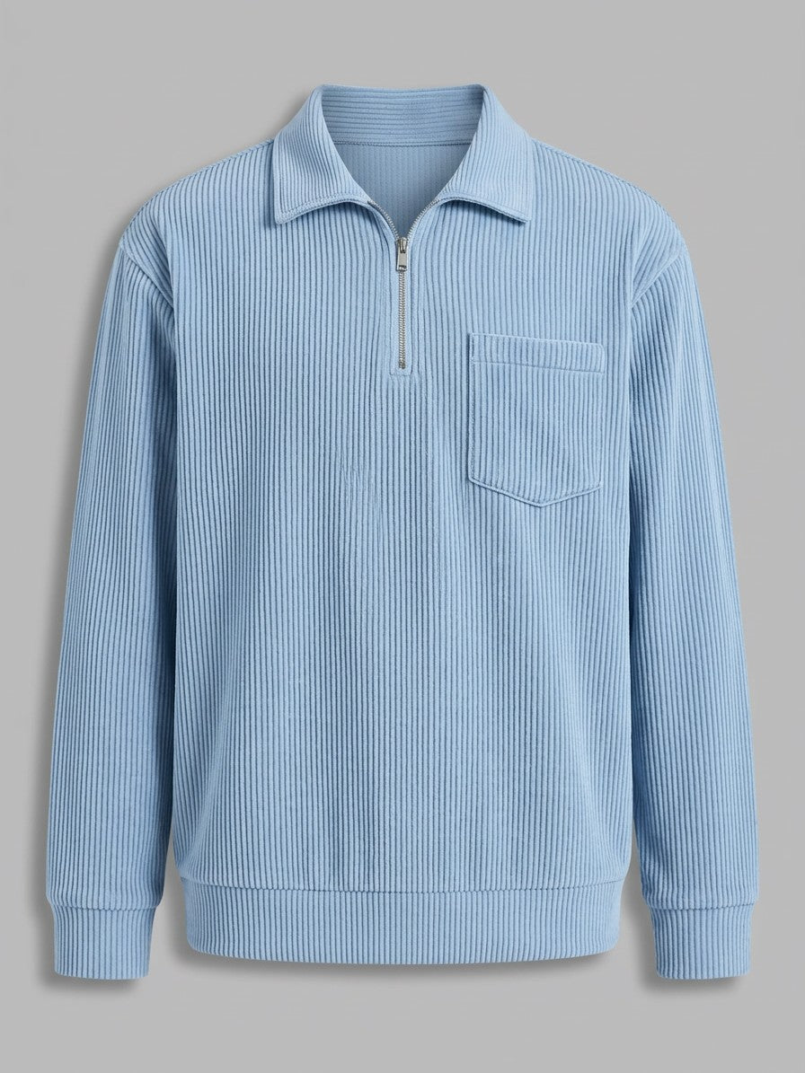 Bergamo Men's Corduroy Half-Zip Top — lightblue — packshot