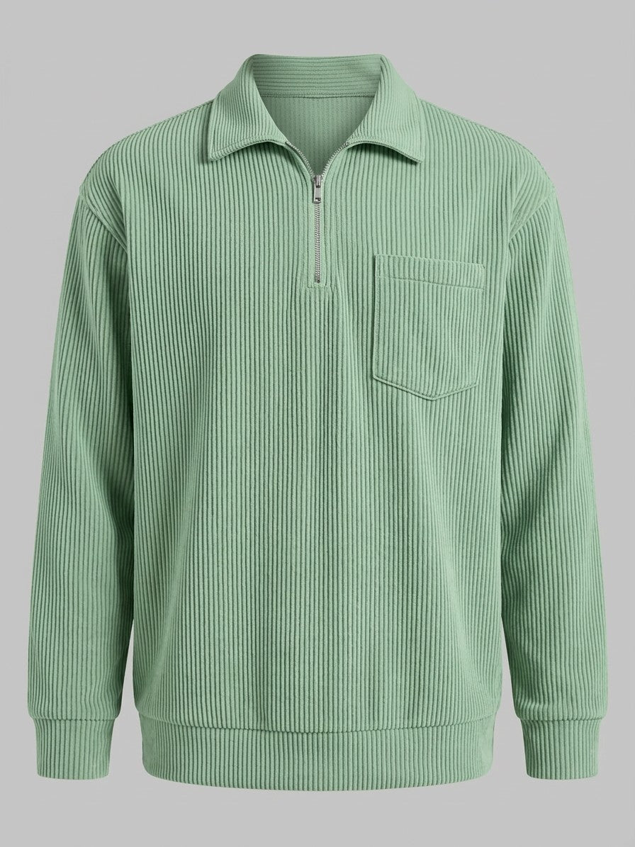 Bergamo Men's Corduroy Half-Zip Top — lightgreen — packshot
