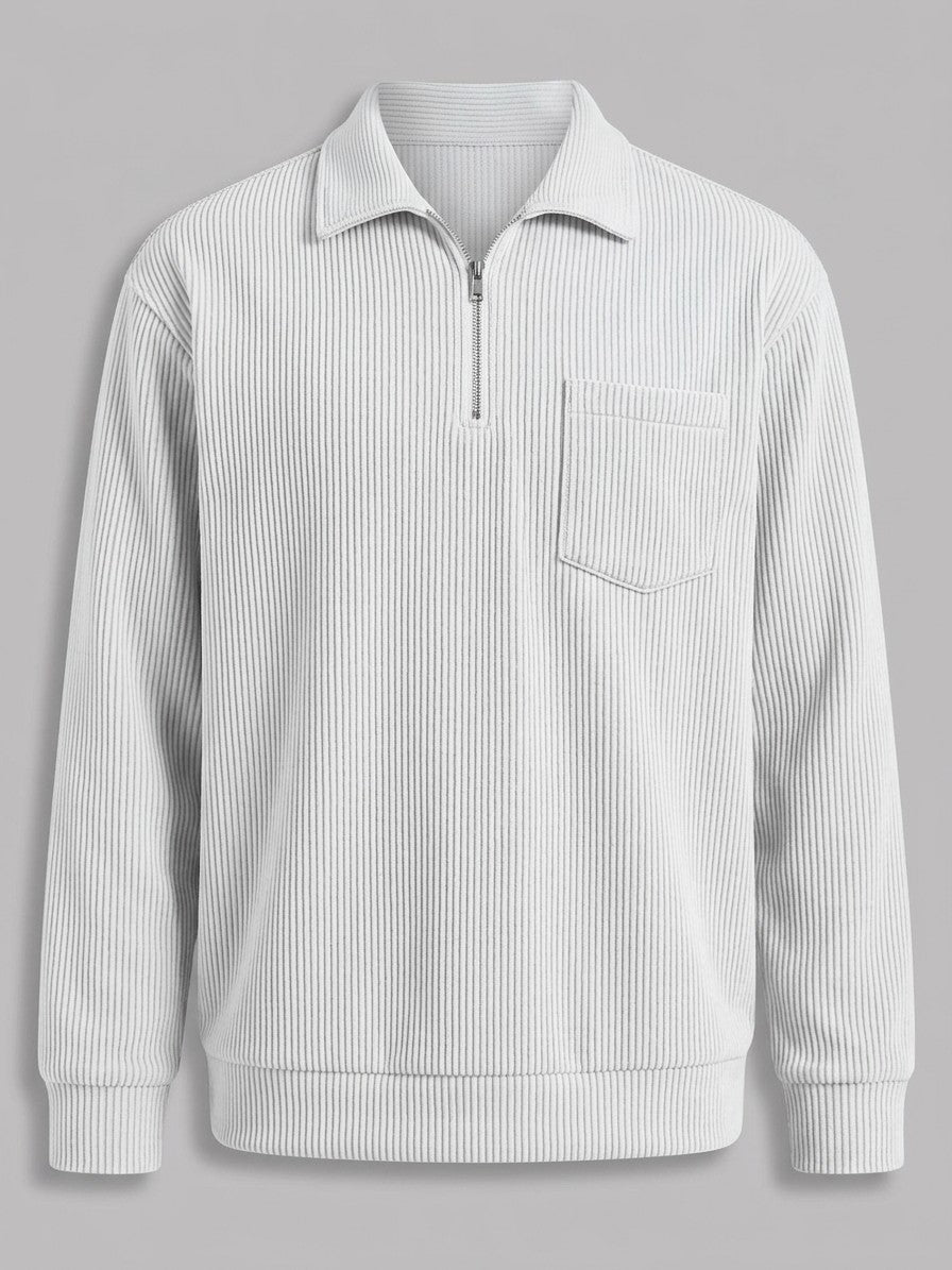Bergamo Men's Corduroy Half-Zip Top — white — packshot