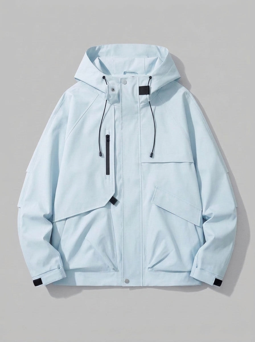 Besozzo Men's Cargo-Pocket Hooded Windbreaker Jacket — iceblue — packshot
