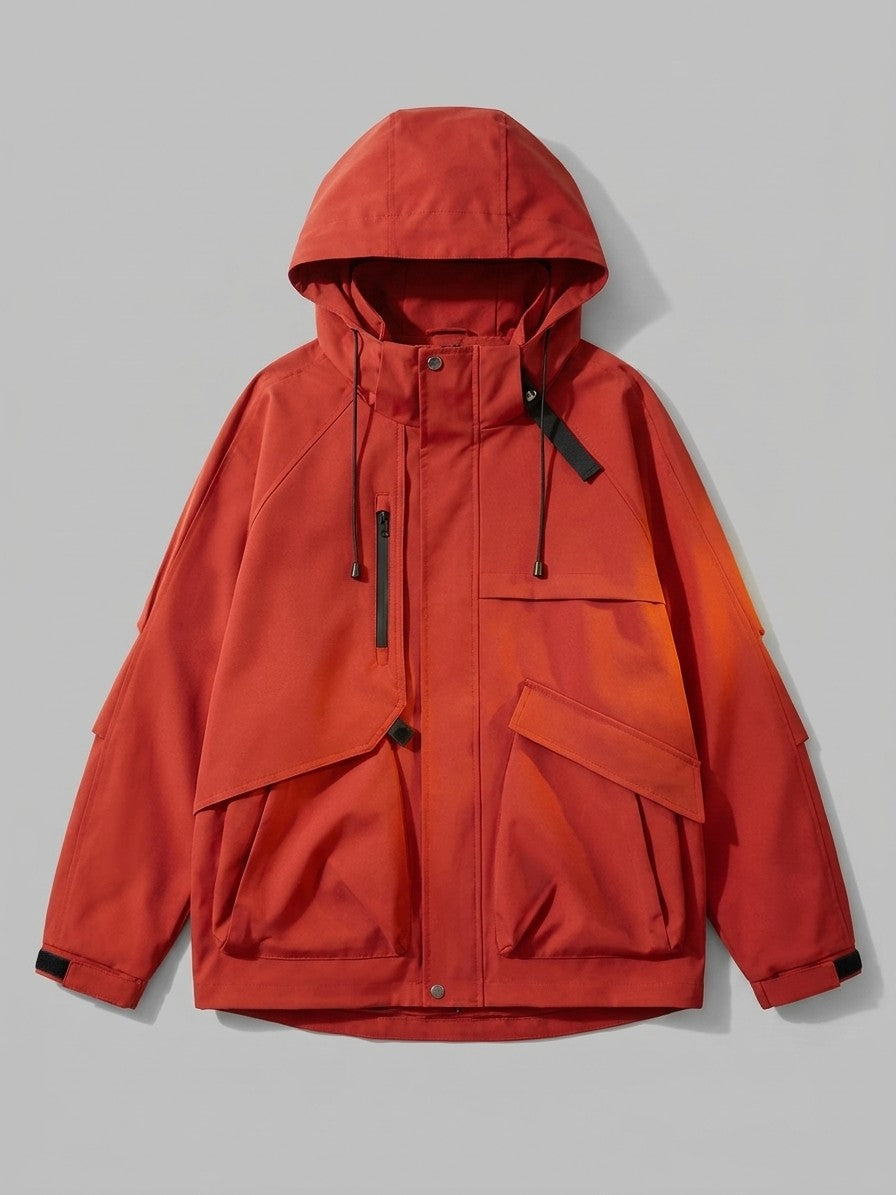 Besozzo Men's Cargo-Pocket Hooded Windbreaker Jacket — red — packshot