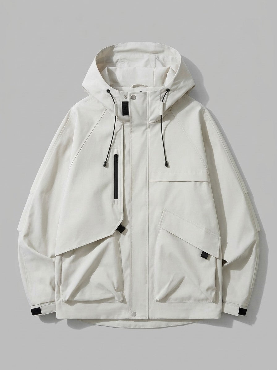 Besozzo Men's Cargo-Pocket Hooded Windbreaker Jacket — stone — packshot