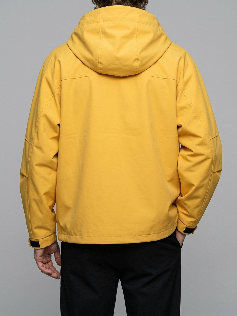 Besozzo Men's Cargo-Pocket Hooded Windbreaker Jacket — yellow — back