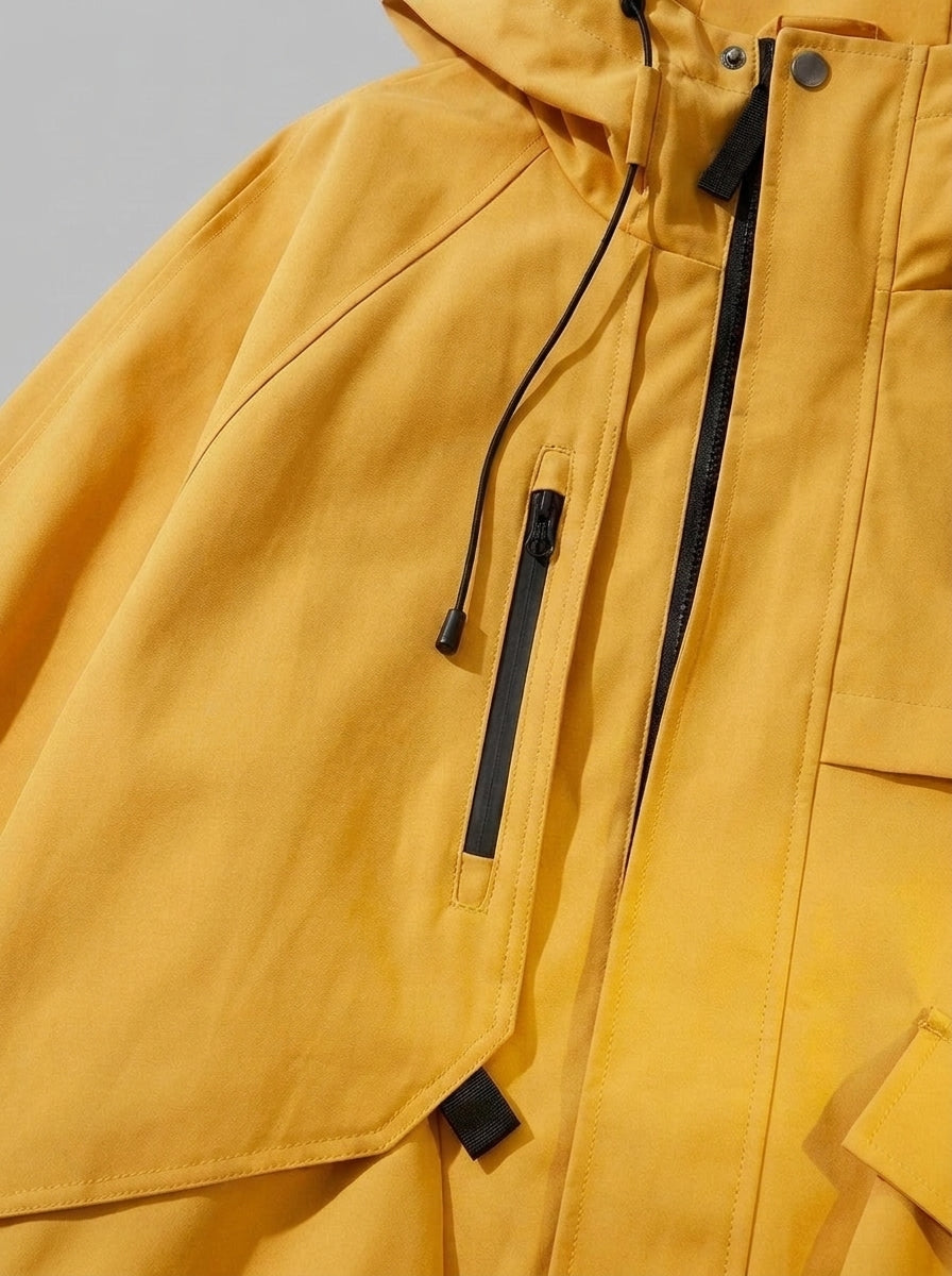 Besozzo Men's Cargo-Pocket Hooded Windbreaker Jacket — yellow — detail-2