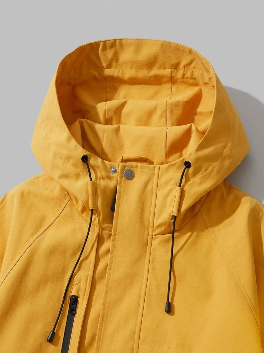 Besozzo Men's Cargo-Pocket Hooded Windbreaker Jacket — yellow — detail