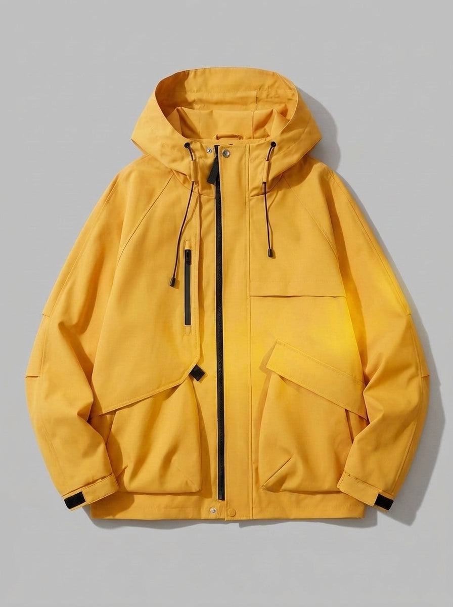 Besozzo Men's Cargo-Pocket Hooded Windbreaker Jacket — yellow — packshot