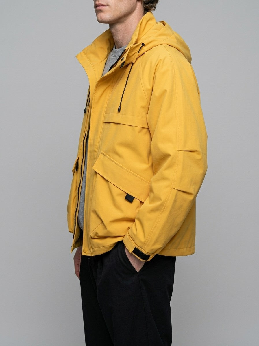 Besozzo Men's Cargo-Pocket Hooded Windbreaker Jacket — yellow — side