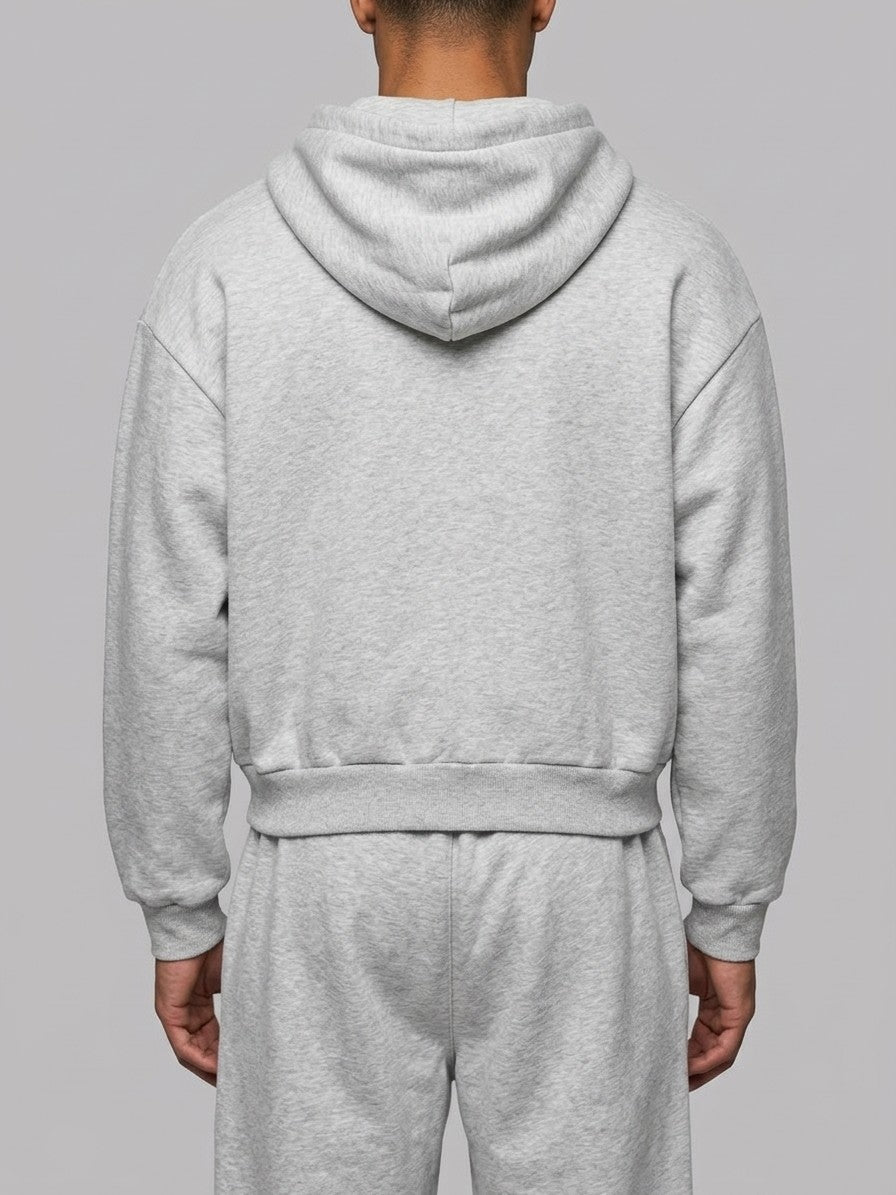 Bibbona Men's Cropped Zip-Hoodie Tracksuit — heathergrey — closeback
