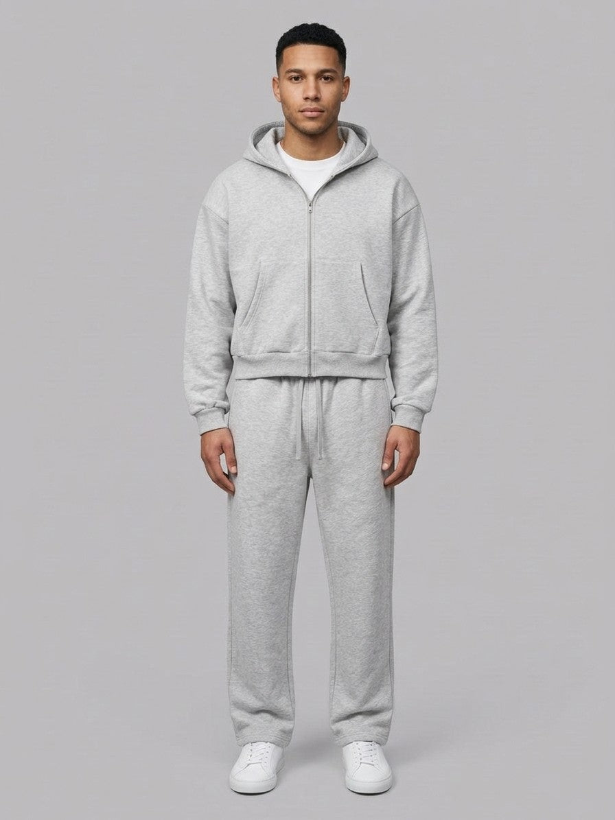 Bibbona Men's Cropped Zip-Hoodie Tracksuit — heathergrey — fullfront