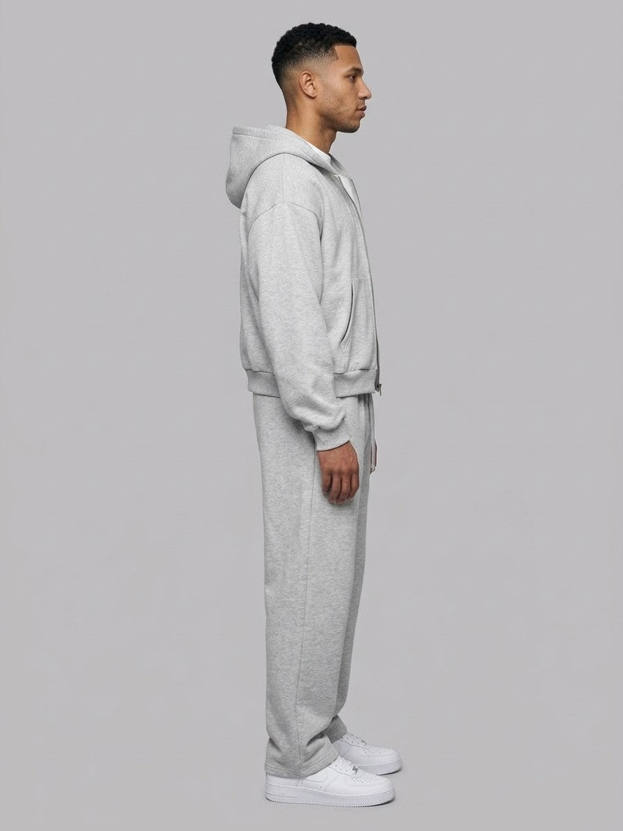 Bibbona Men's Cropped Zip-Hoodie Tracksuit — heathergrey — fullside