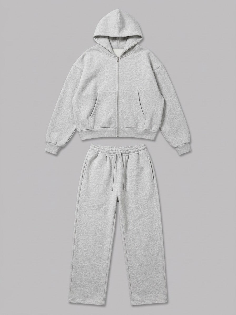 Bibbona Men's Cropped Zip-Hoodie Tracksuit — heathergrey — packshot