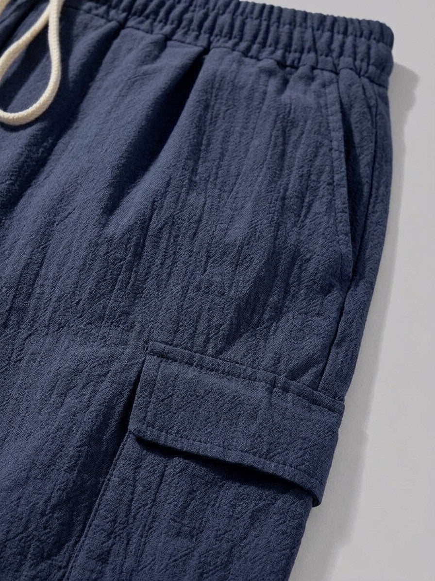 Bibione Men's Shirt and Shorts Set — navyblue — bottomfabric