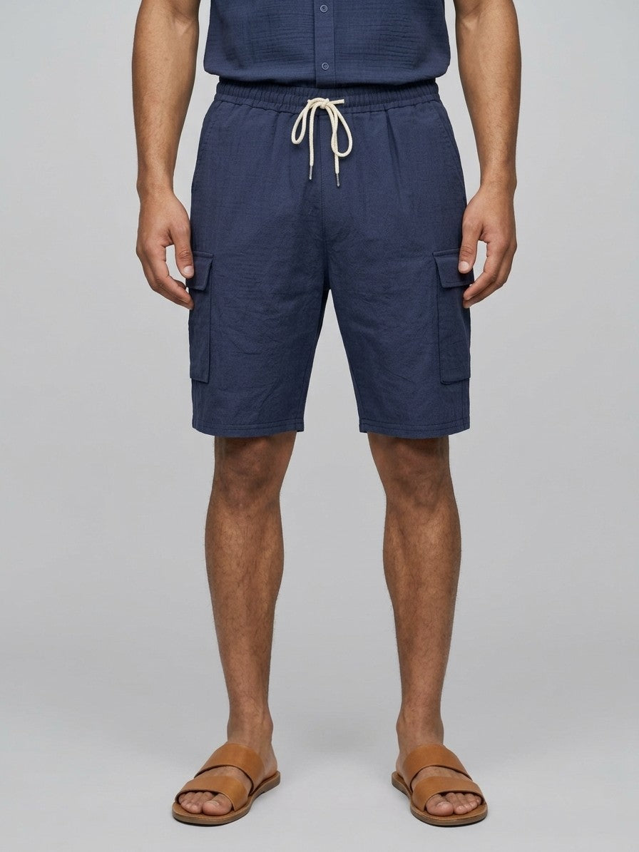 Bibione Men's Shirt and Shorts Set — navyblue — bottomfront