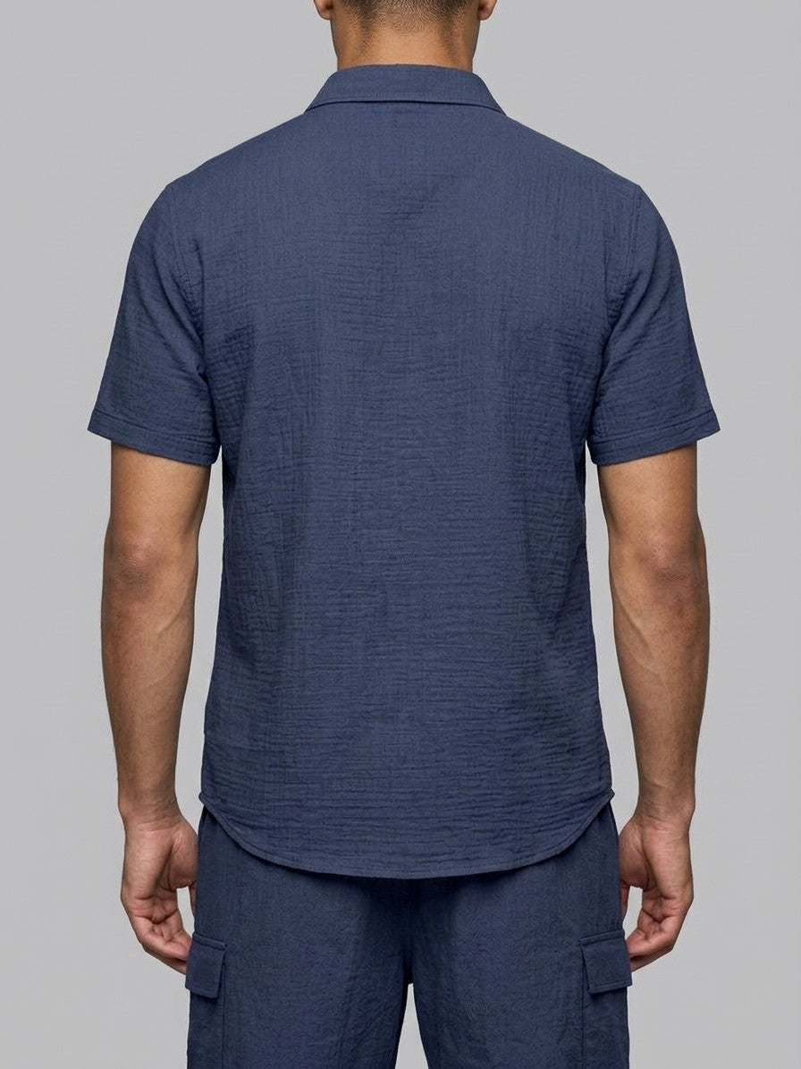 Bibione Men's Shirt and Shorts Set — navyblue — closeback