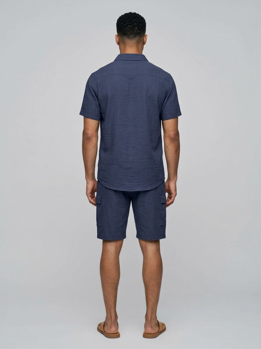 Bibione Men's Shirt and Shorts Set — navyblue — fullback
