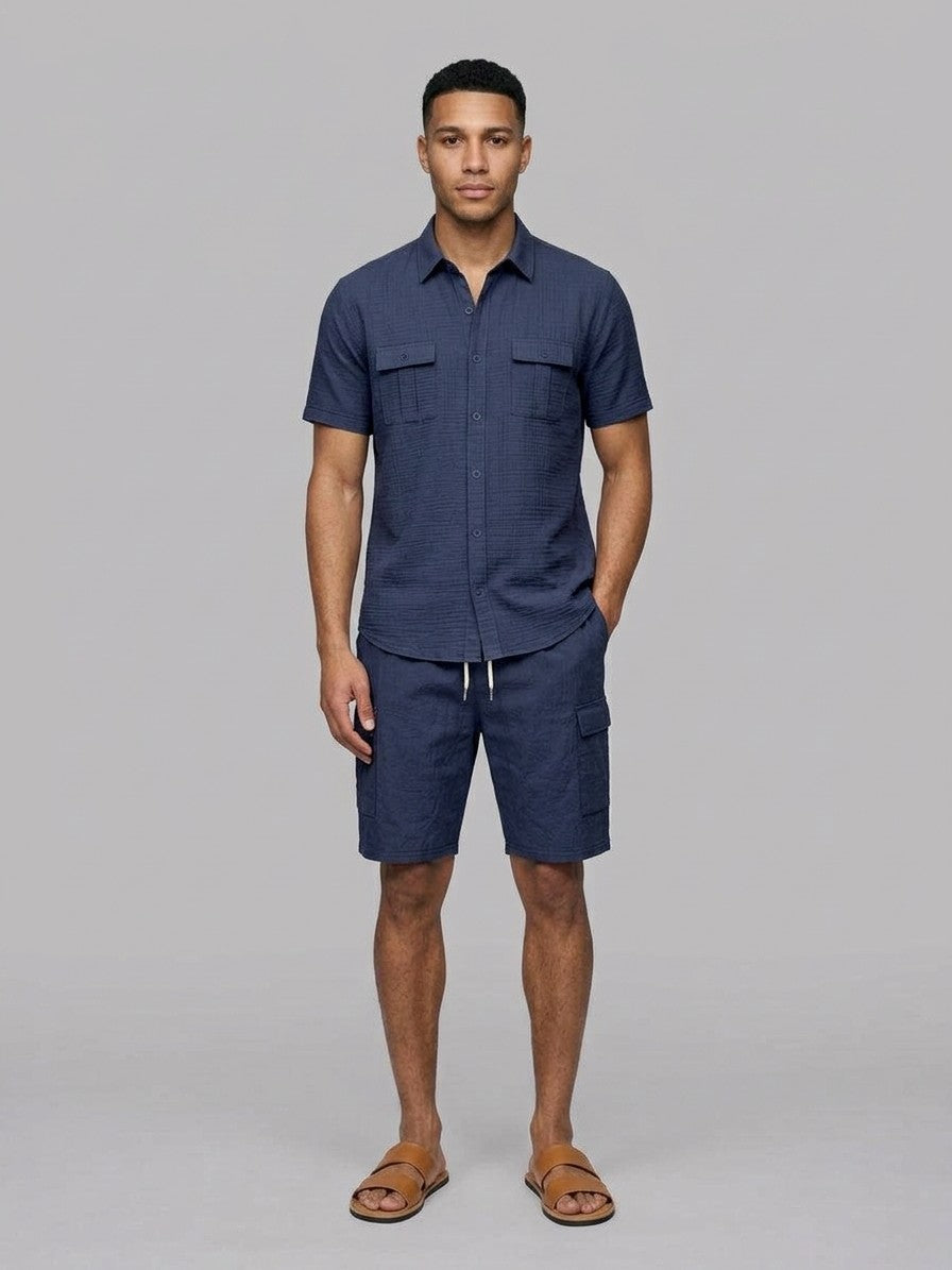 Bibione Men's Shirt and Shorts Set — navyblue — fullfront