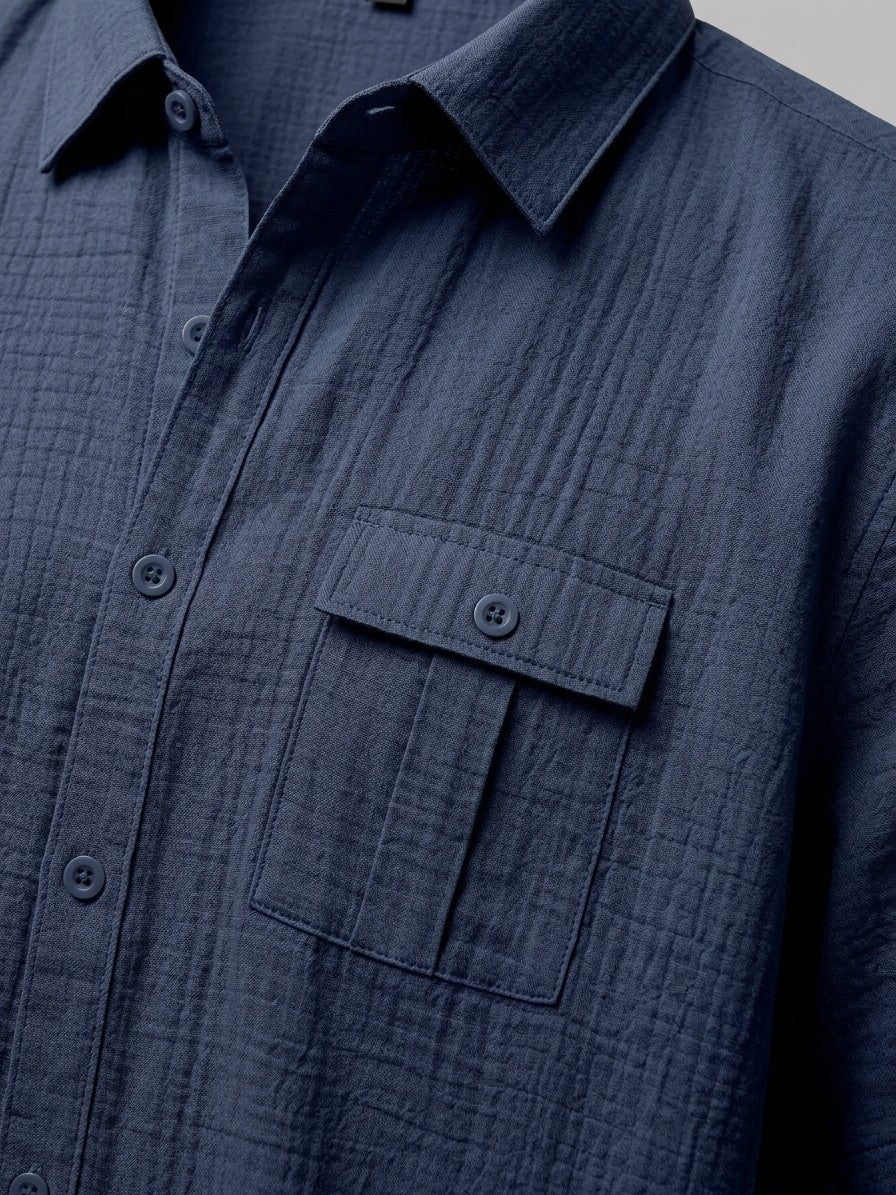 Bibione Men's Shirt and Shorts Set — navyblue — topfabric