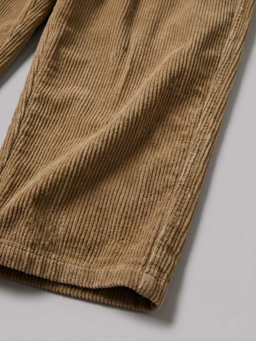 Bientina Men's Pleated Wide-Leg Corduroy Pants — tan — detail-collar