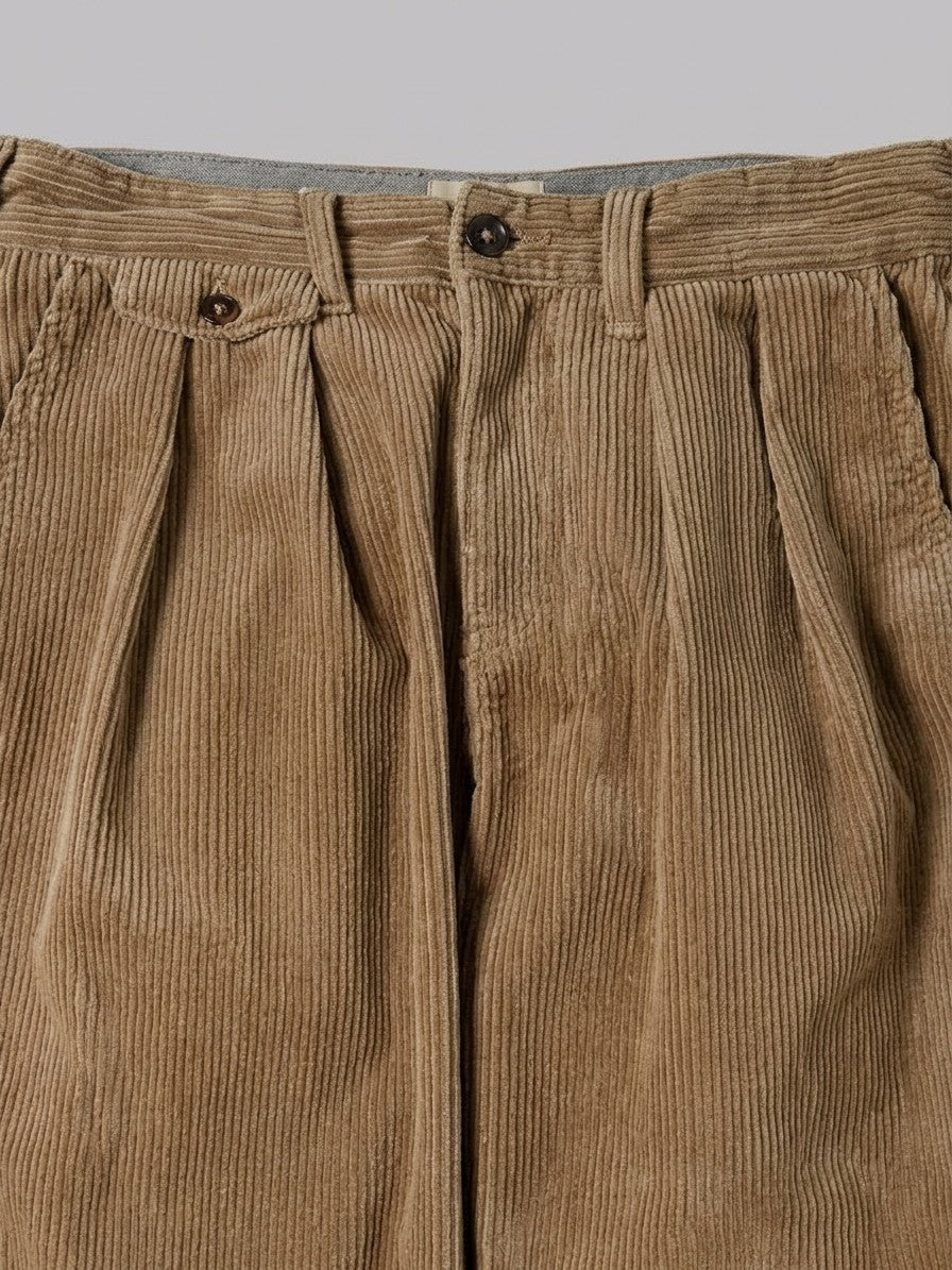 Bientina Men's Pleated Wide-Leg Corduroy Pants — tan — detail
