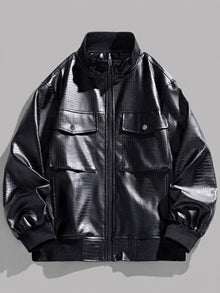 Bitonto Men's Croc-Embossed Faux Leather Bomber