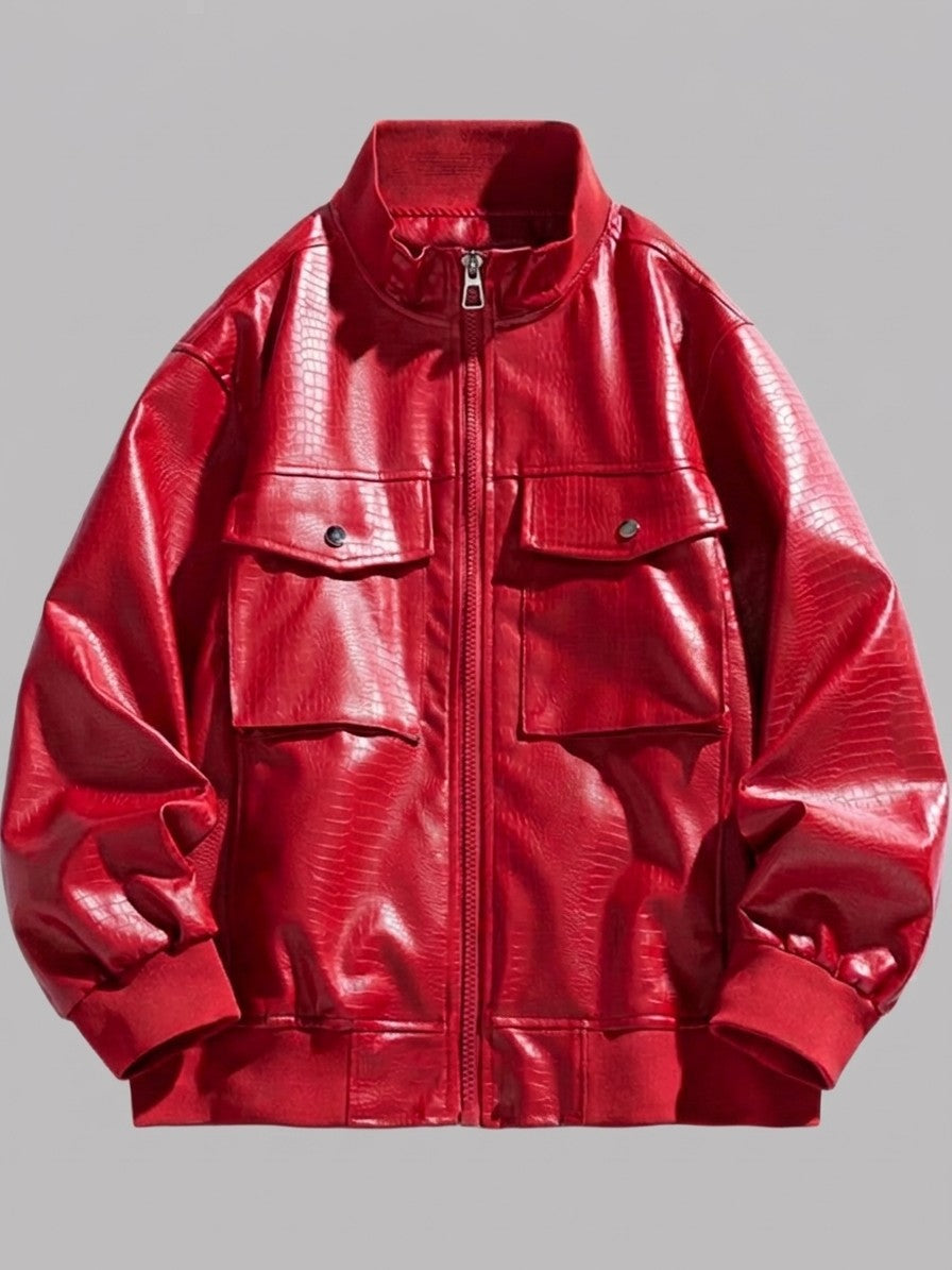 Bitonto Men's Croc-Embossed Faux Leather Bomber — red — packshot