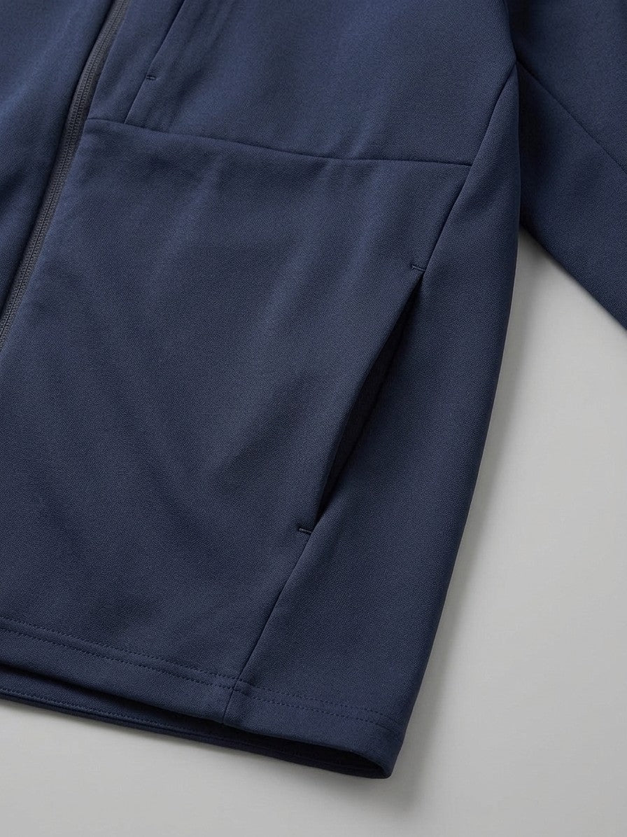Blevio Men's Stand-Collar Zip Softshell Jacket — navy — detail-collar