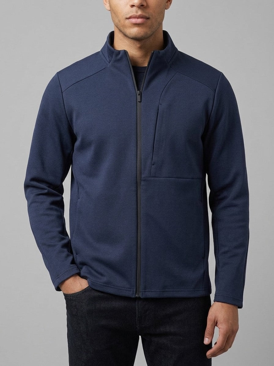 Blevio Men's Stand-Collar Zip Softshell Jacket — navy — front