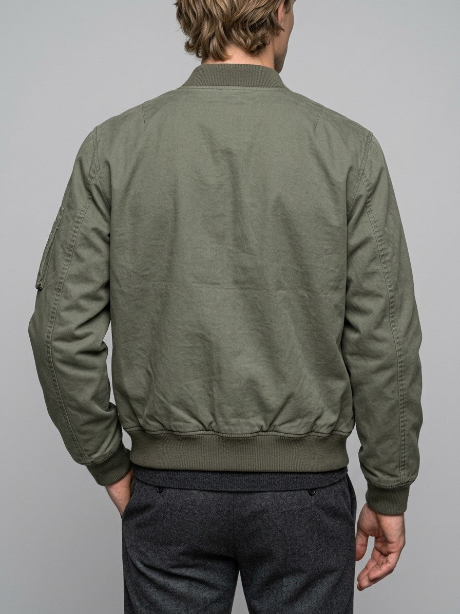 Bobbio Men's Washed MA-1 Bomber Jacket — armygreen — back