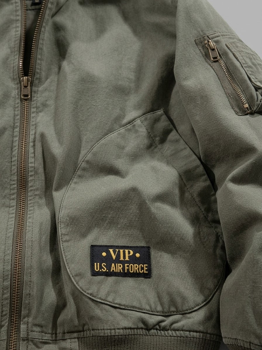 Bobbio Men's Washed MA-1 Bomber Jacket — armygreen — detail-collar