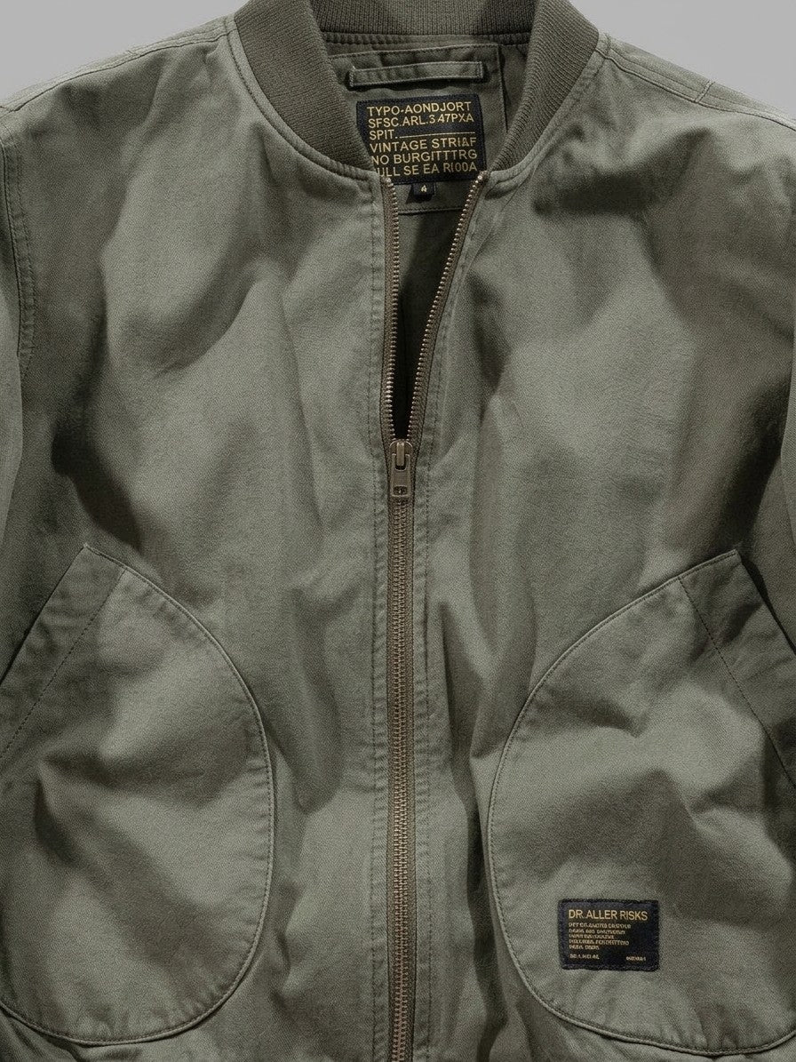 Bobbio Men's Washed MA-1 Bomber Jacket — armygreen — detail