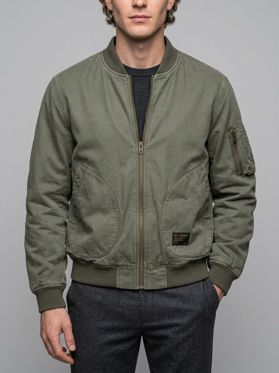 Bobbio Men's Washed MA-1 Bomber Jacket — armygreen — front