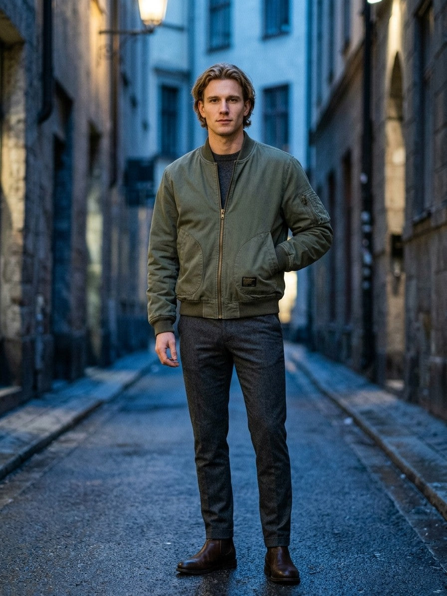 Bobbio Men's Washed MA-1 Bomber Jacket — armygreen — lifestyle