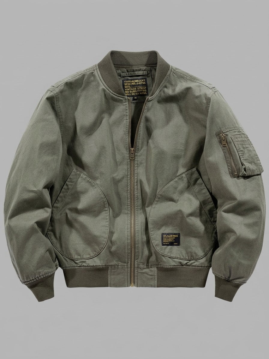 Bobbio Men's Washed MA-1 Bomber Jacket — armygreen — packshot