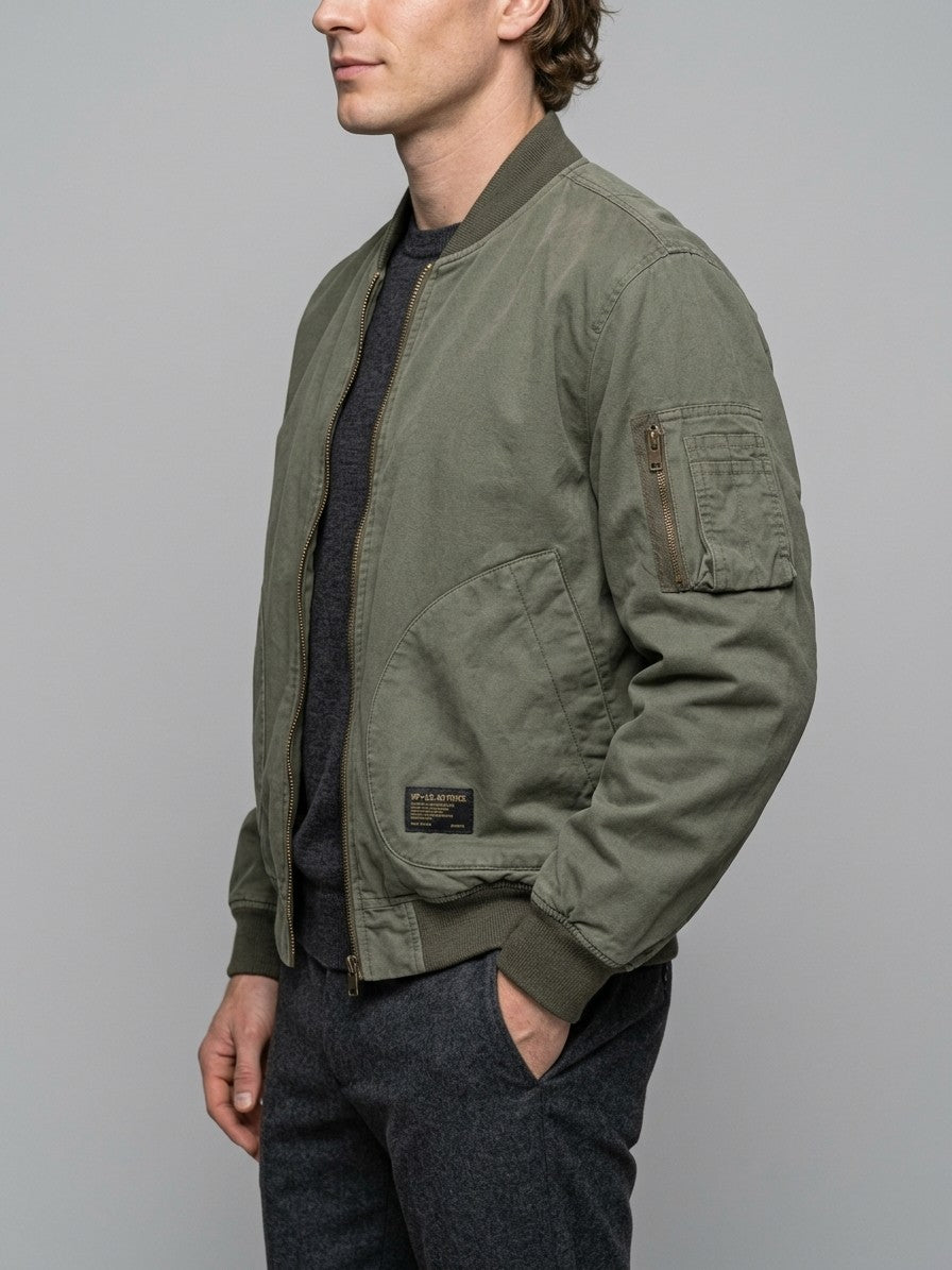 Bobbio Men's Washed MA-1 Bomber Jacket — armygreen — side