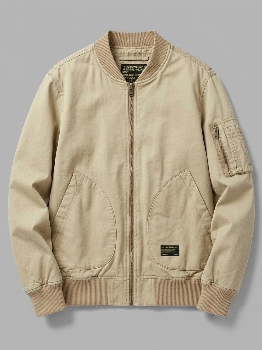 Bobbio Men's Washed MA-1 Bomber Jacket — khaki — packshot