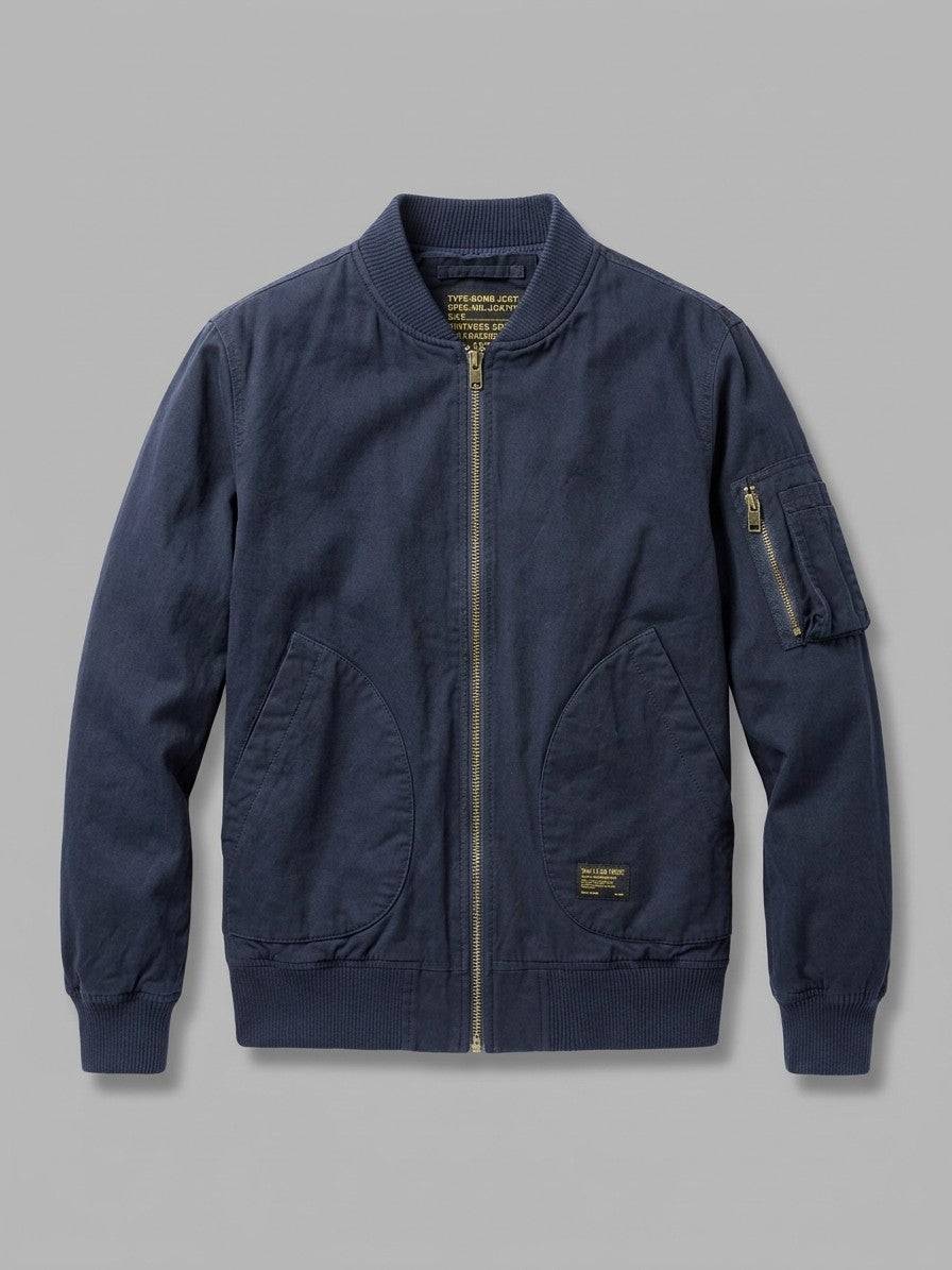 Bobbio Men's Washed MA-1 Bomber Jacket — navy — packshot