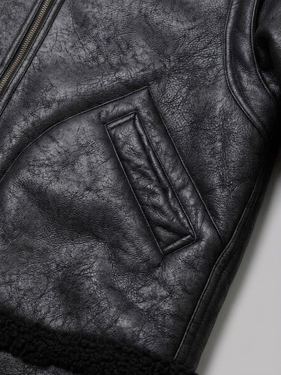 Bojano Men's Buckle-Collar Shearling Aviator Jacket — black — detail-2