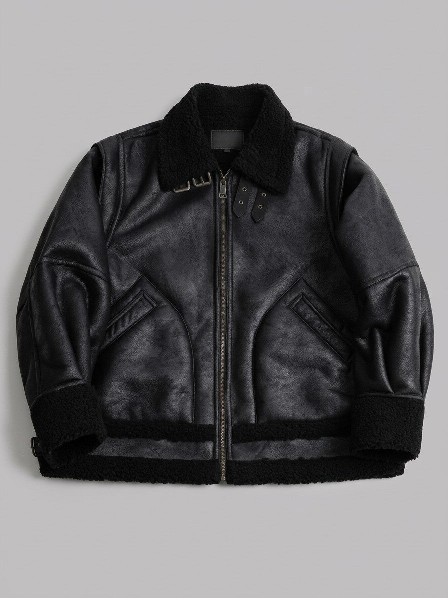 Bojano Men's Buckle-Collar Shearling Aviator Jacket — black — packshot